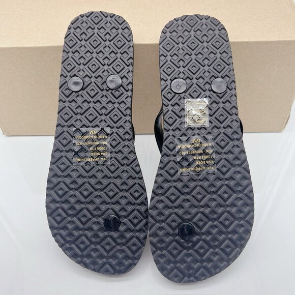 Tory Burch Eva Sole Flip Flops Black Leopard Print Logo Thong Sandal Womens US 5 - Picture 10 of 12